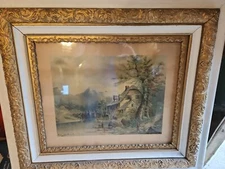 Antique CHROMOLITHOGRAPH Print J.HOOVER 1895 Gold Gesso Wood Gilt Framed Picture