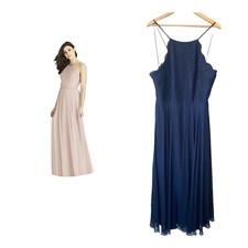 Dessy Collection Lace Chiffon Dress Bridesmaid Dress Size 18 Style 3017 Navy