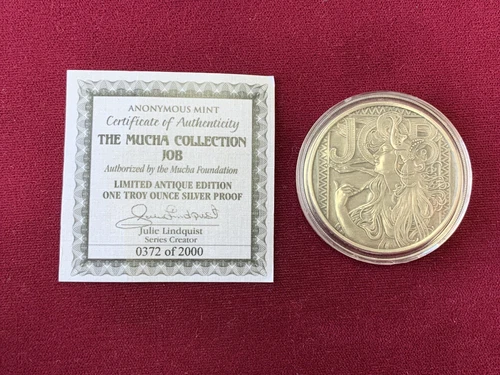 1860-1939 Alphonse Mucha Collection "Job" Antique Edition 1 oz .999 Silver Proof