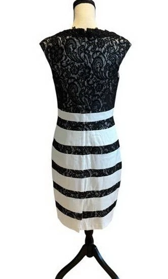 Vestido de cóctel Jax negro de encaje marfil satinado con cuentas lentejuelas talla 8 $199 Foto 2 de 2