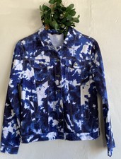 Life Style Tie Dye Truckers Jacket Denim Button Down Blue White Medium Nwt $58