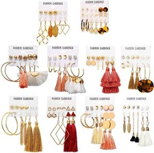 Set of Colorful Earrings Tassel Hoop Stud Gold Plated Jewelry for Women New