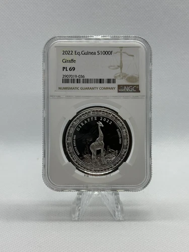2022 Silver 1 oz Equatorial Guinea Giraffe NGC PL69. Top Pop 1/0. Mintage 15,000