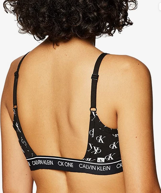 Calvin Klein Women CK One Staggered Logo Unlined Bralette, Black, XL