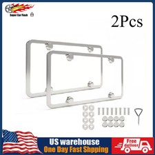 2pcs Chrome Stainless Steel Metal License Plate Frame Tag Cover With Screw Caps 2pcs Chrome Stainless Steel Metal License Plate Frame Tag Cover With Screw Caps
