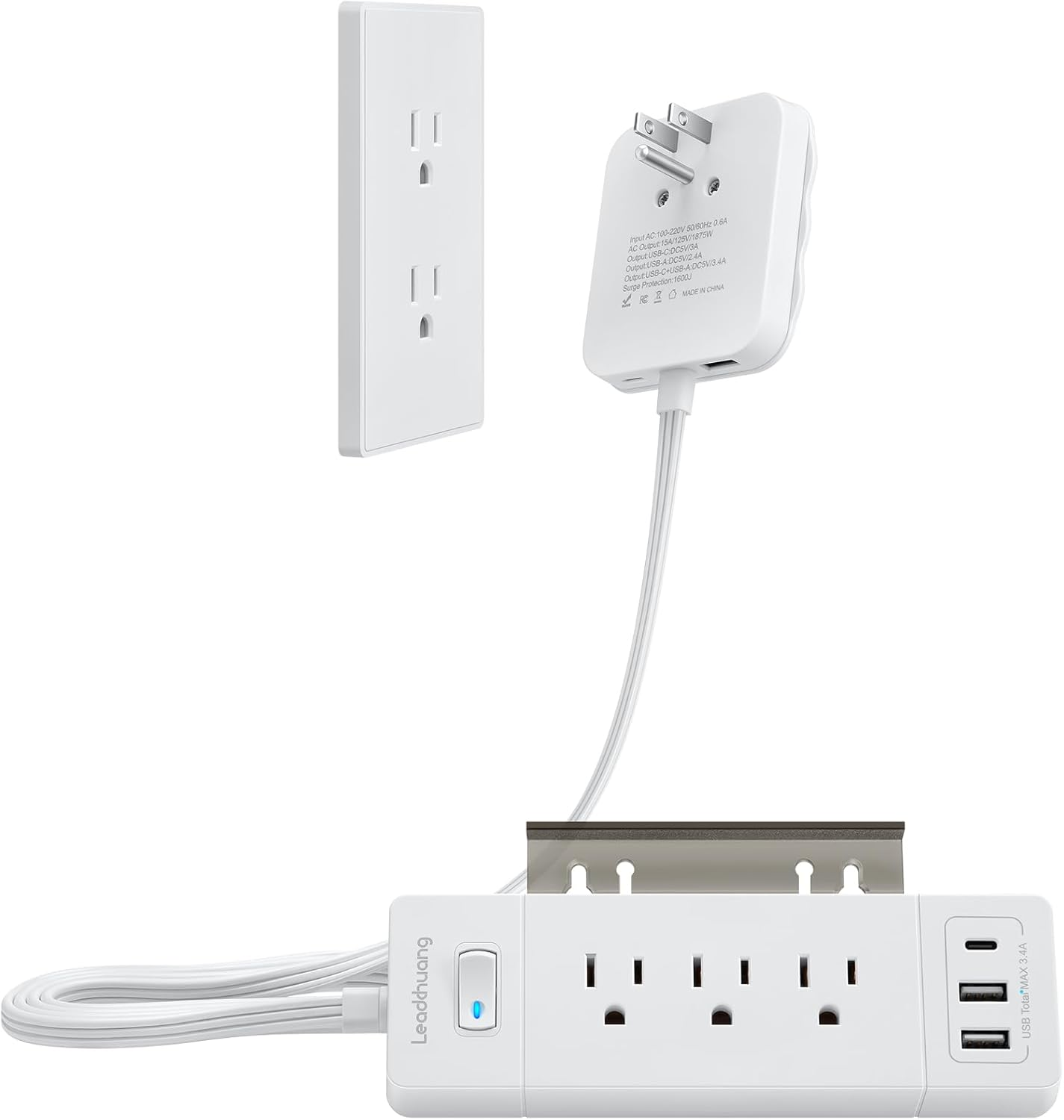 Flat Plug Power Strip USB C Wall Charger 6Ft Power Strip USB Ports 3 Outlets 5