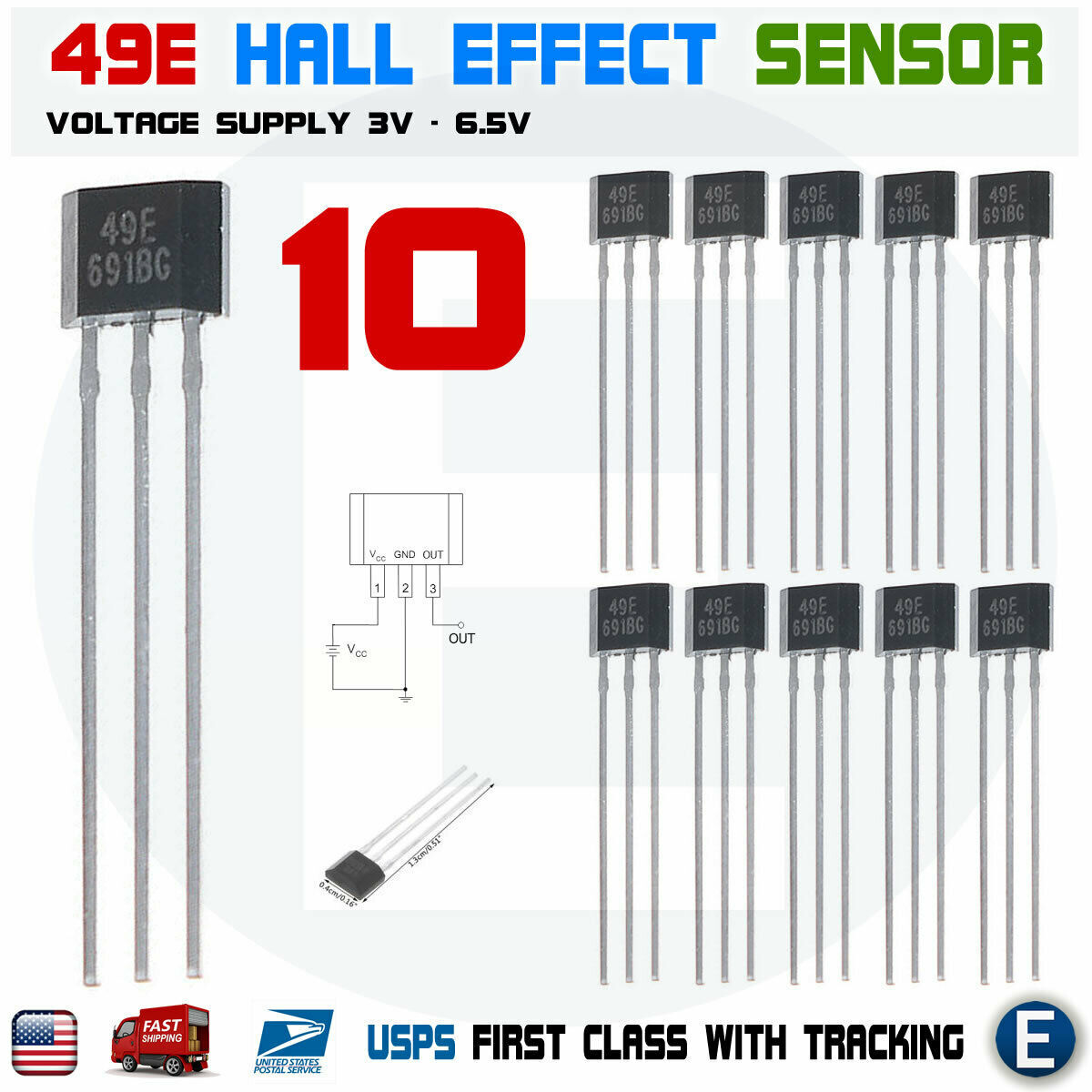 10pcs 49E AH49E SS49E Hall Effect Magnetic Sensor Switch for Arduino