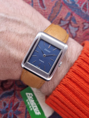 Exactus Tank Dress Watch - Blue Dial - Manual Winding - New Old Stock