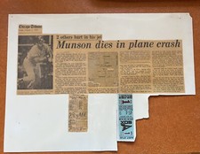 Thurman Munson 1979 Last Game Ticket Stub & Death Newspaper Clipping 8/1/1979