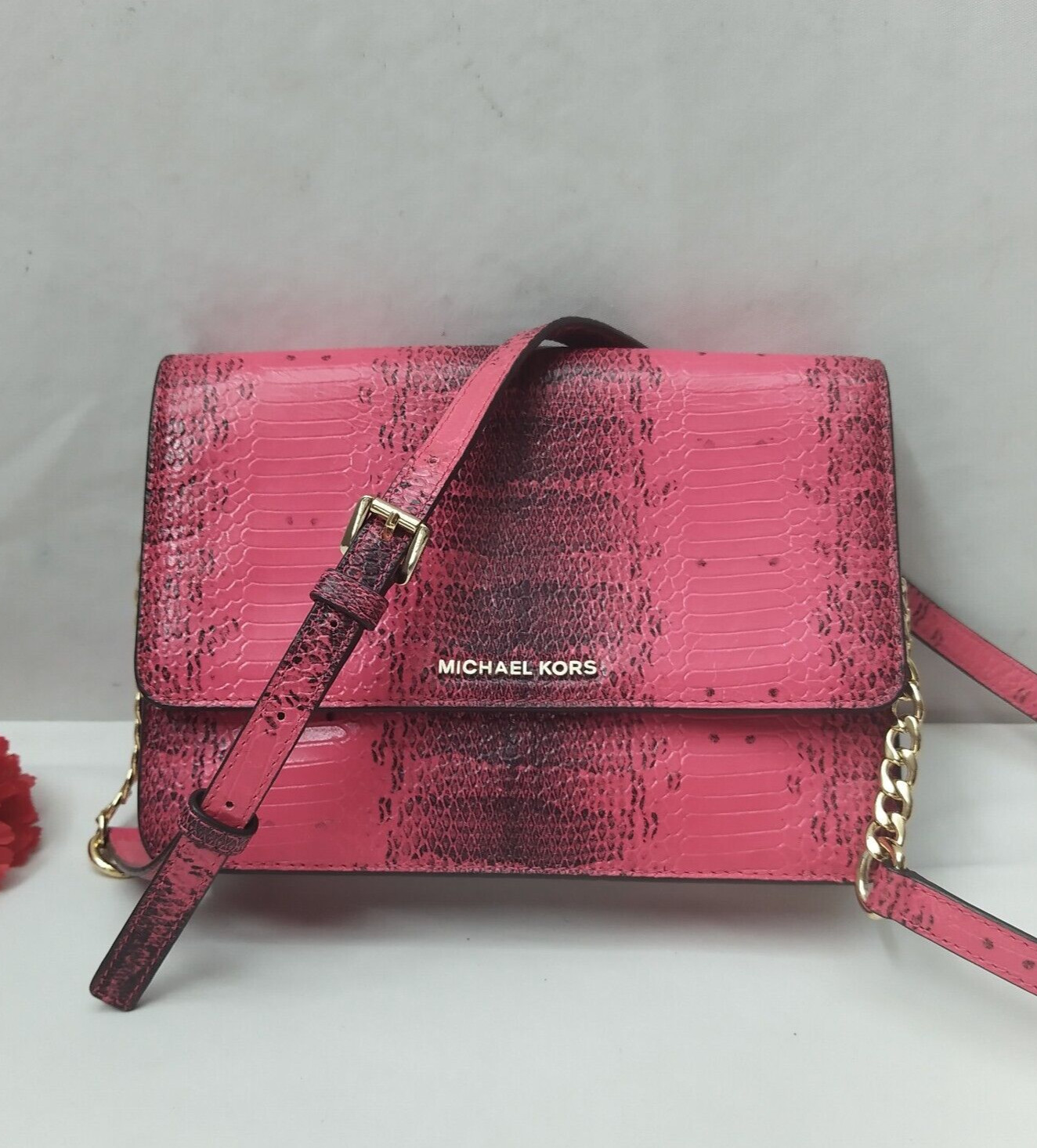 Michael Kors Pink Leather Python Printed Chain St… - image 1