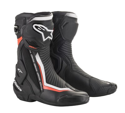 Alpinestars SMX Plus V2 Boots Schwarz Weiß Rot Fluo Gr. 48 Motorradstiefel