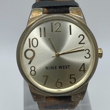 Nine West Watch Womens Leopard Look Band 39mm Gold Tone Case Quartz Analog