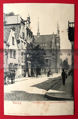 Postcard Gdansk around 1900 view into the Butcher's alleys with Franciscan monastery (100508