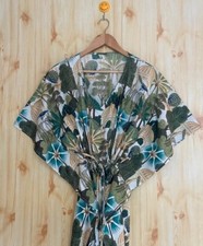 Indian White Floral Sleepwear Cotton Kaftan Dressing Maxi Gown Dress Kaftan US