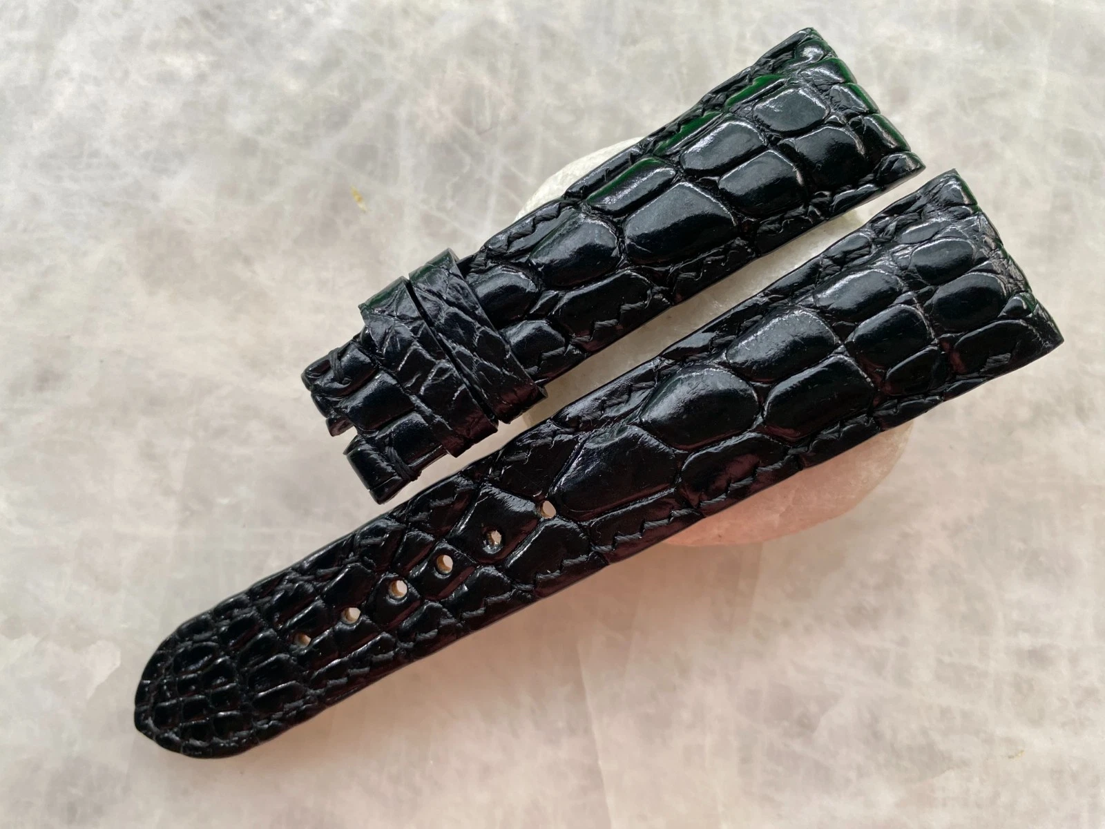 22mm/18mm Black Alligator Crocodile Print Leather Watch Strap Band