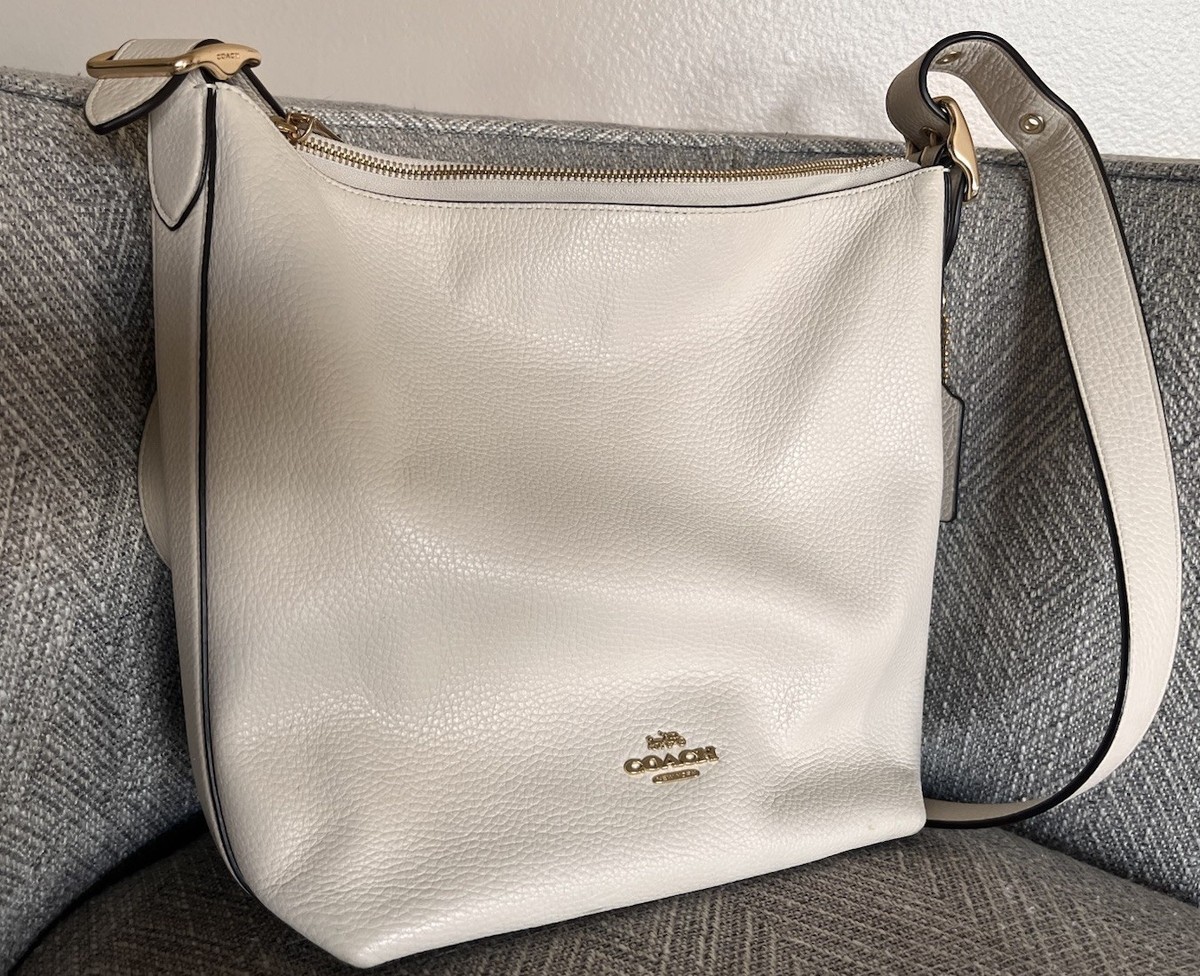 Auth COACH Val Duffle Bag C2818 Leather Cream / Off White F/S
