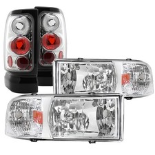 For Dodge Ram 1500 2500 3500 Pick-Up Chrome Corner Headlights+Red/Clear Tail Lam