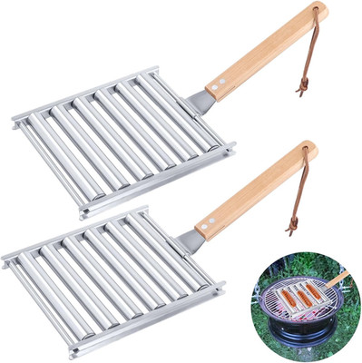 2Pcs Hot Dog Roller for Grill, Stainless Steel Sausage Roller Rack with Extra Lo