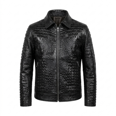 Men's Black Crocodile Leather Jacket Alligator Embossed Pattern