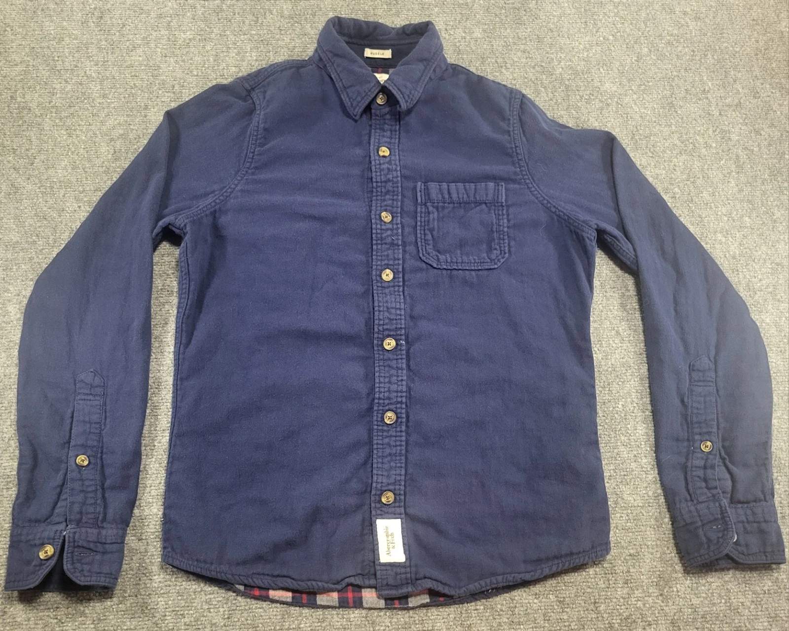 Ambercrom & Fitch Men's Large Blue Flannel Lined Button Down Front Long Sleeve