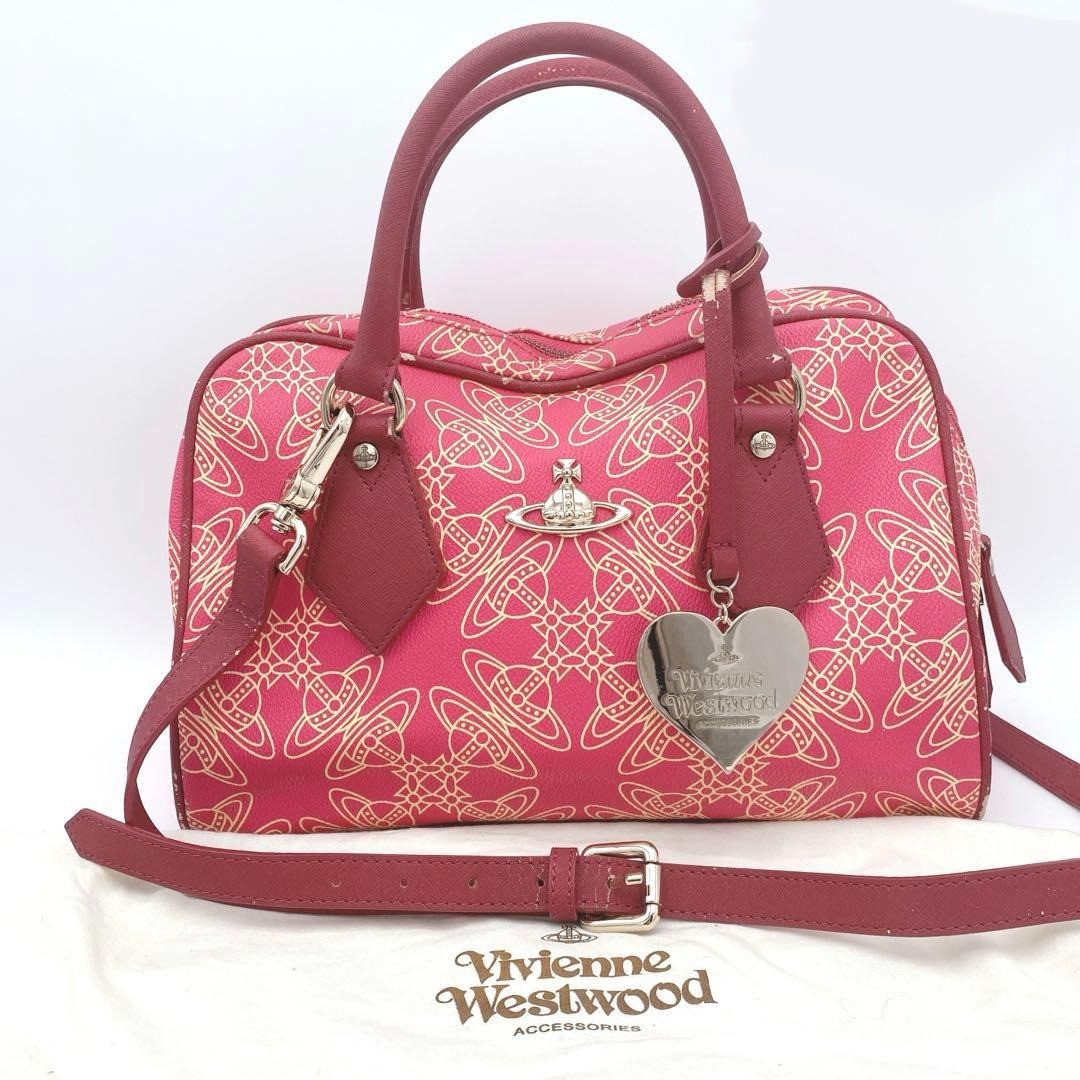 Vivienne Westwood Orb Monogram Pink 2Way Shoulder Bag Heart Charm 