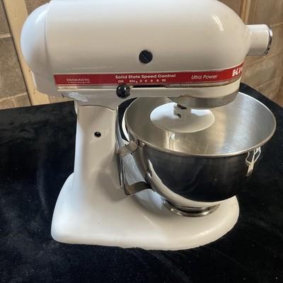 KitchenAid KSM90 300W Ultra Power Stand Mixer White Red w/ 2 Attachments & Bowl