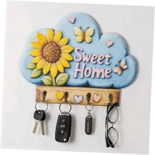 Wall Mounted Key Holder with Hooks - Key Organizer for Wall, Dog Leash Holder, 