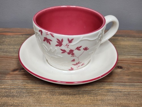 Starbucks 2006 Pink And White Raised Leaf 9 Oz Coffee Mug And Saucer Set
