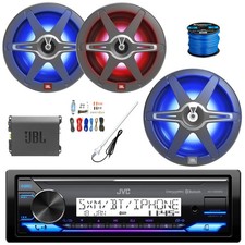 JVC Single DIN Marine Radio, 2x 8" LED Speakers, 12" Sub, Amp,Kit, Antenna, Wire