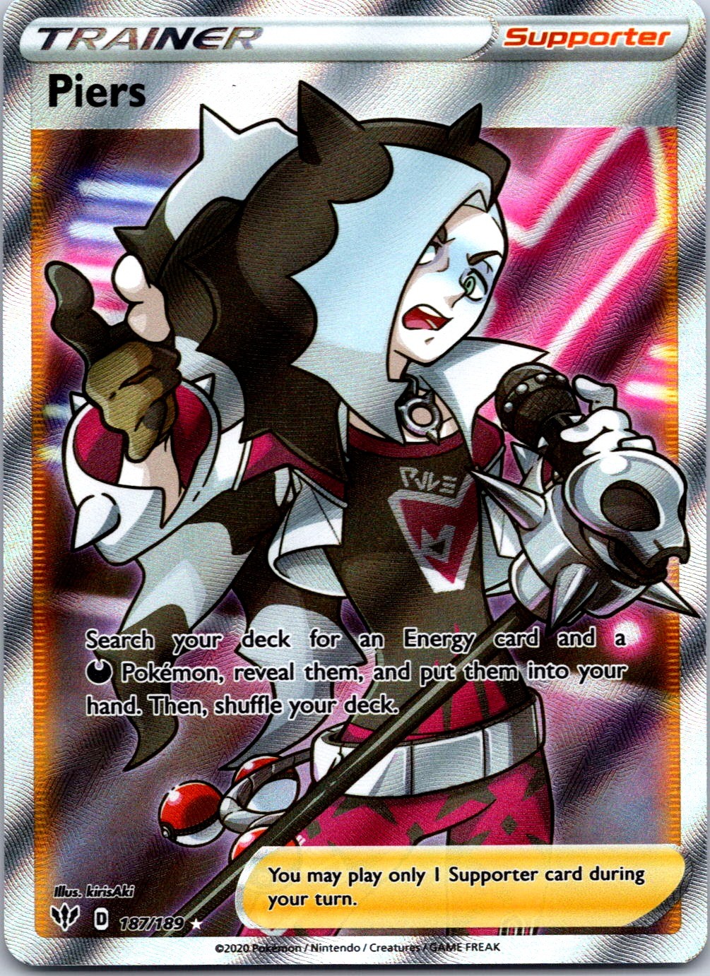 Piers (Full Art) Holo Ultra Rare SWSH03: Darkness Ablaze 187/189 NM