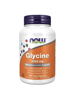 NOW FOODS Glycine 1000 mg 100 Veg Capsules Exp 3/28