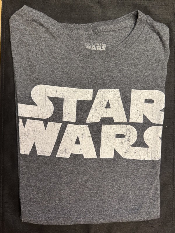 Star Wars Graphic Tee Mens Medium Charcoal Gray Distressed Logo Shirt