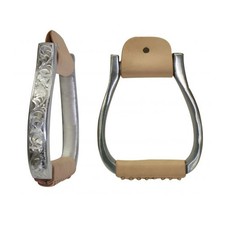Showman Polished Aluminum Engraved Barrel Horse Stirrups