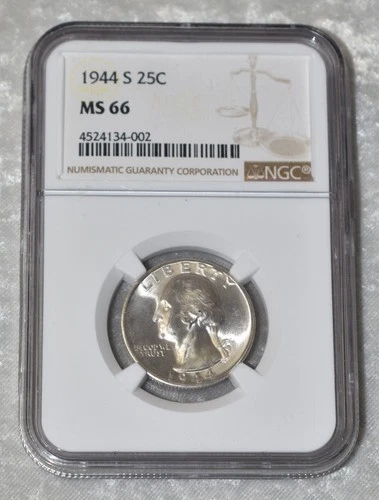 1944 S WASHINGTON QUARTER 90% SILVER NGC MS 66 MS66 SAN FRANCISCO MINT 25¢ COIN
