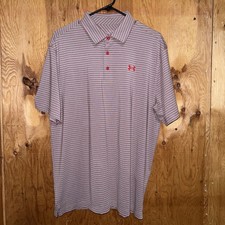 NWT UNDER ARMOUR HeatGear Mens Large Gray  Red Striped Polo Golf Shirt