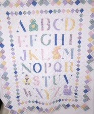 48" X 56" Multicolor ABC Animal Patchwork Cotton Baby Quilt ZigZag Edge