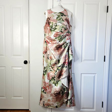 Alex Evenings Shimmer Floral Print Gown Dress 16 Sleeveless Mother of The Bride