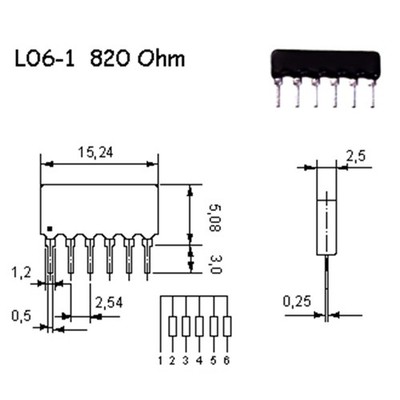 Widerstands-Netzwerk      5x 820 Ohm 2% 6-polig SIP