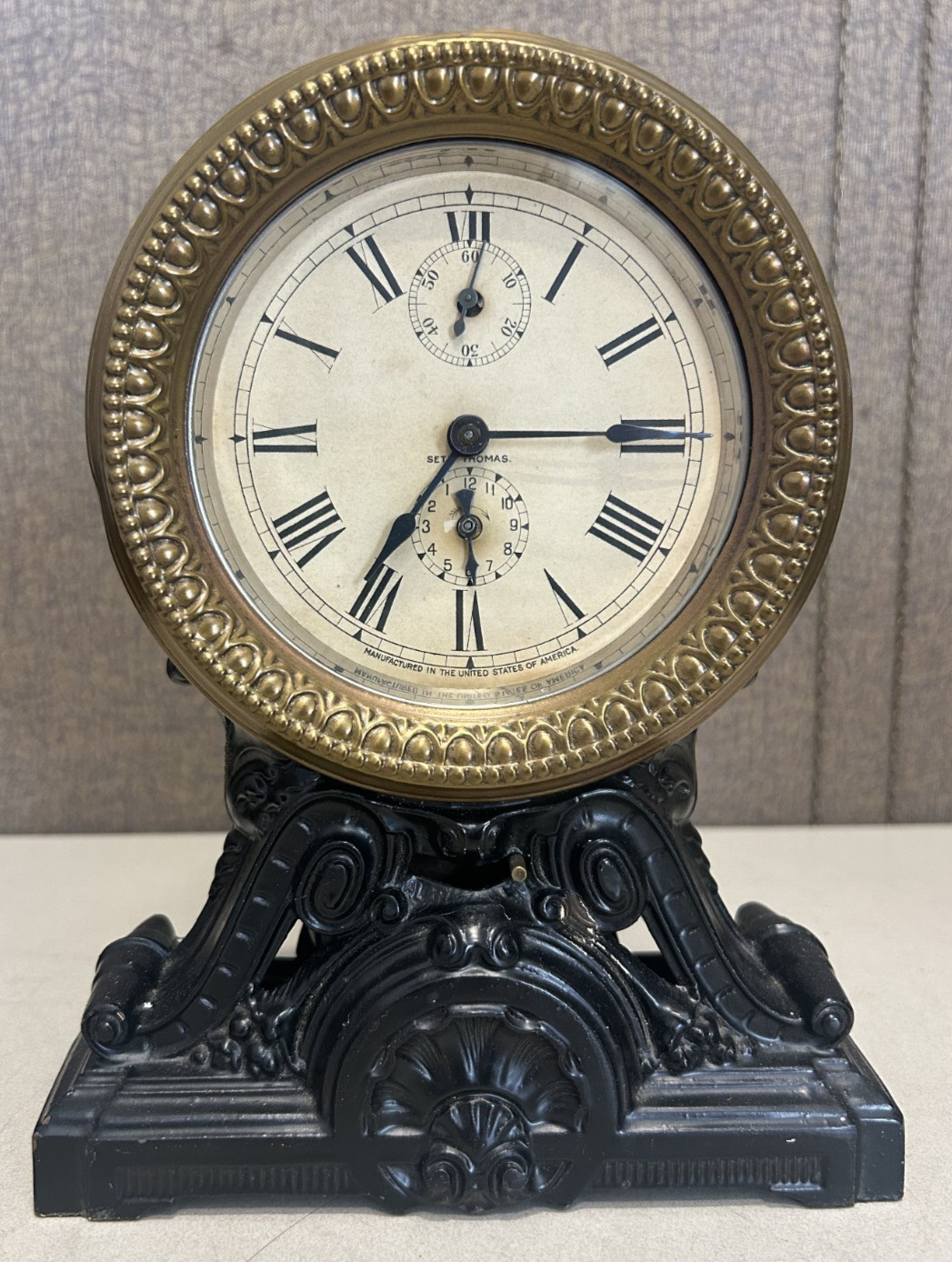 Antique Seth Thomas Long Alarm Mantle Desk Clock Wind-Up Works Great!