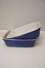 Pair Blue Glazed Ceramic Baking Dishes | Stoneware Ovenware | Kitchen Serveware