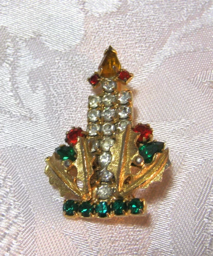 Vintage Costume Jewelry Christmas Candle Pin