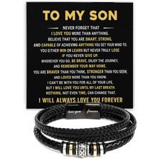 To My Son Bracelet Braided Leather, Birthday Gift from Mom Dad Heartfelt Message
