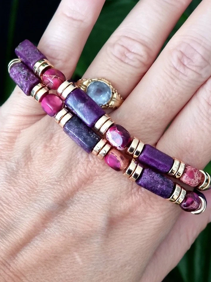 Stichtite Australien/Jaspis/Hämatit Damen Armband 18cm Flexibel Natursteinen - Bild 4 von 4