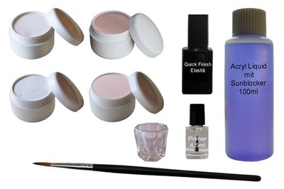 Set Acryl Pulver je 10g Klar Weiß Rose Cover Pinsel Liquid Finish Primer Nägel