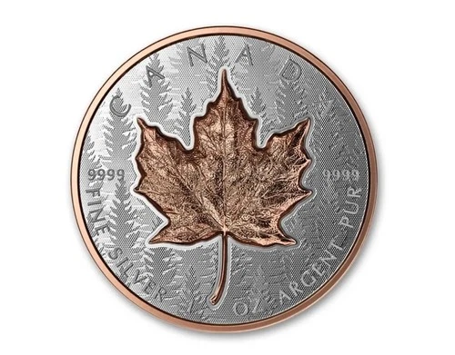 2025 Canada Silver Maple Leaf Ultra High Relief 1 oz Silver Proof w/ Rose Gold