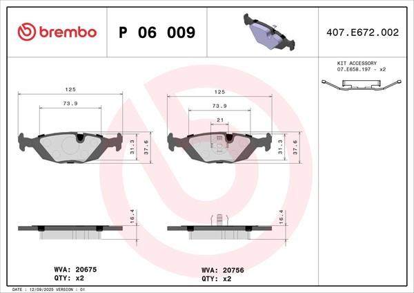 Bremsbelagsatz Scheibenbremse Prime Brembo P 06 009 FüR BMW E30 E24 Alpina E28-image