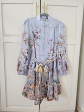 Zimmermann rebellion floral bird mini dress in blue aviary size 3/14 AU-UK /US10