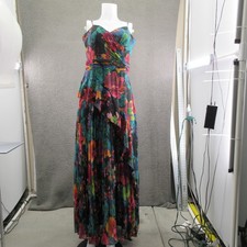 Xscape Dress Womens 12 Multicolor Floral Chiffon Pleated Maxi Gown Formal Party