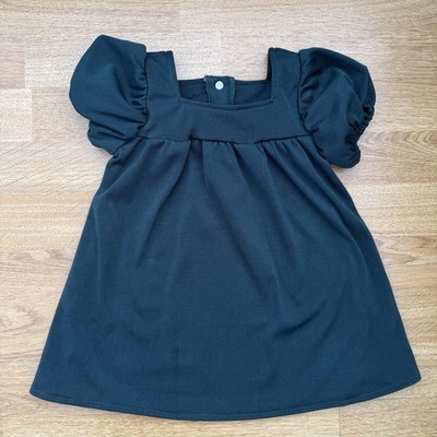 Baby Mädchen dunkelgrün Puffärmel quadratischer Ausschnitt Kleid/Top 9-12 Monate 74 cm