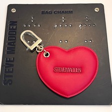 Steve Madden Red Heart Mirror Bag Charm Gold Keychain NEW